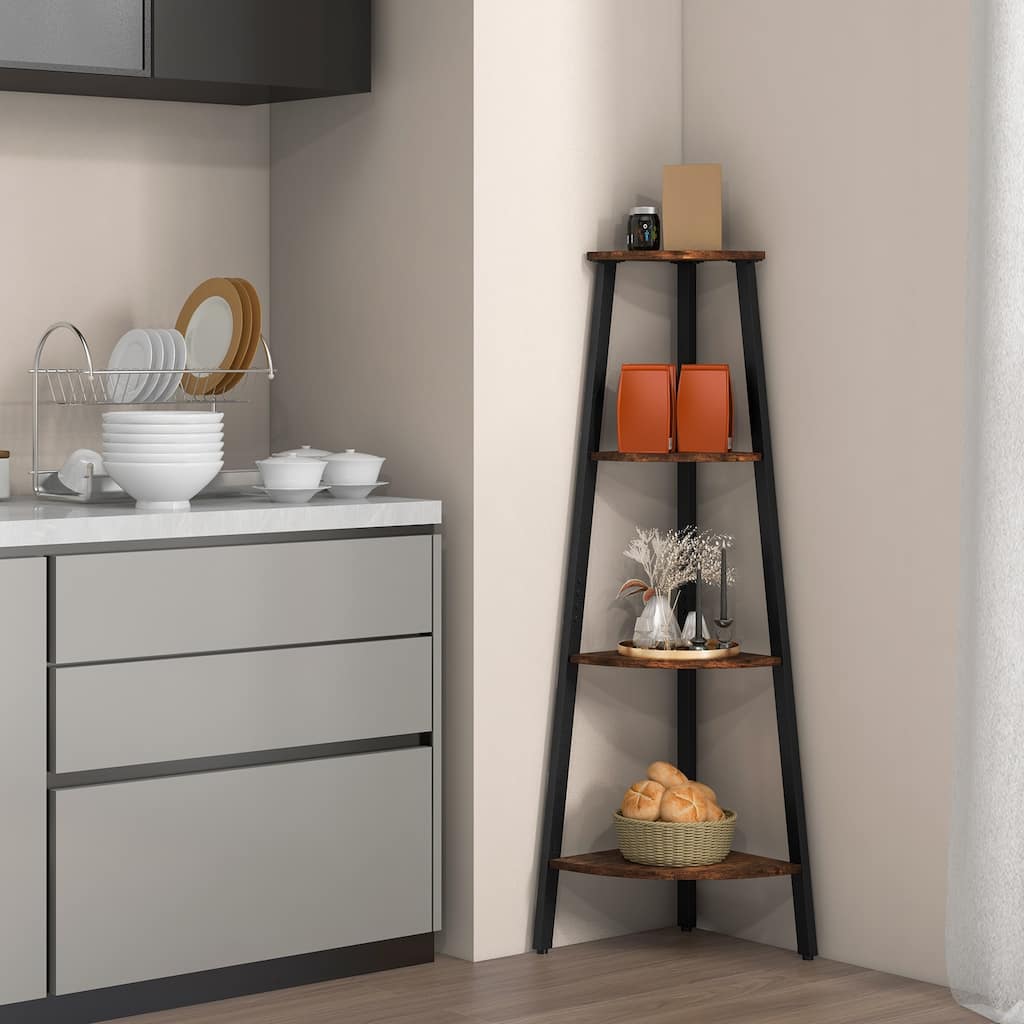 Compact 4-Tier Corner Shelf Storage Rack with Metal Frame for Home - 13.5" x 13.5" x 49" (L x W x H)