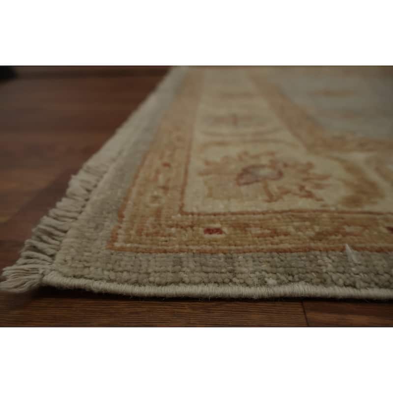 Hand Knotted Oriental 100% Wool Carpet Traditional Floral Greys & Charcoal Peshawar Runner Rug - 9' 8'' X 2' 9''