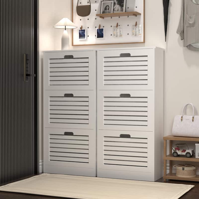 Shoe Cabinet with 3 Flip Drawers, Large Capacity Wooden Shoe Storage Cabinet, Shoe Rack with Adjustable Shelves