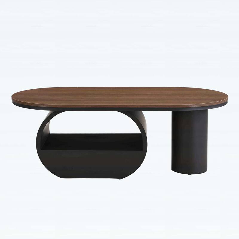 Oval Coffee Table with Storage Drawer,Sturdy Metal Frame for Modern Living Room,Space-Saving Design