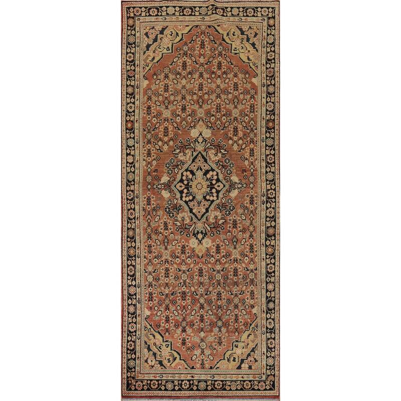 Orange Geometric Mahal Antique Persian Wool Carpet - 3'9" x 11'6"