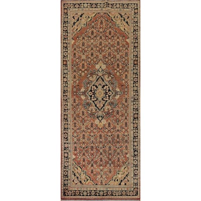 Orange Geometric Mahal Antique Persian Wool Carpet - 3'9" x 11'6"