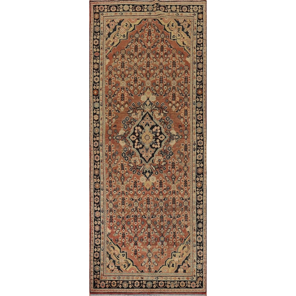 Orange Geometric Mahal Antique Persian Wool Carpet - 3'9" x 11'6"