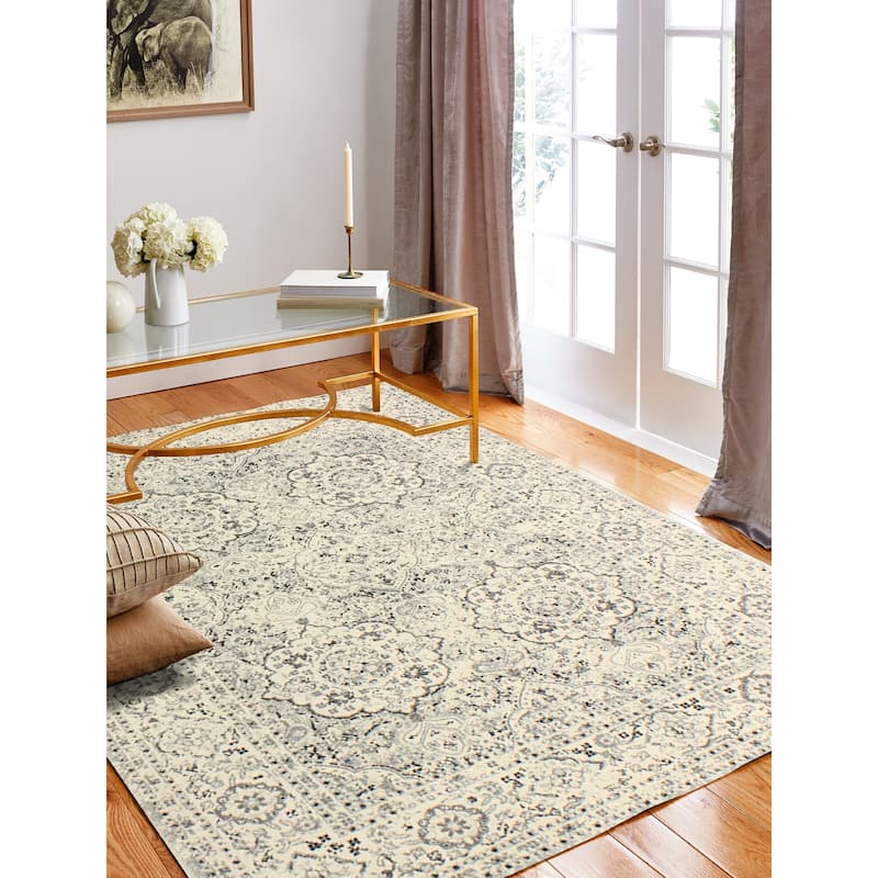 Bashian Alberta Transitional Machine Made Area Rug - 7'6" x 9'6" - Silver