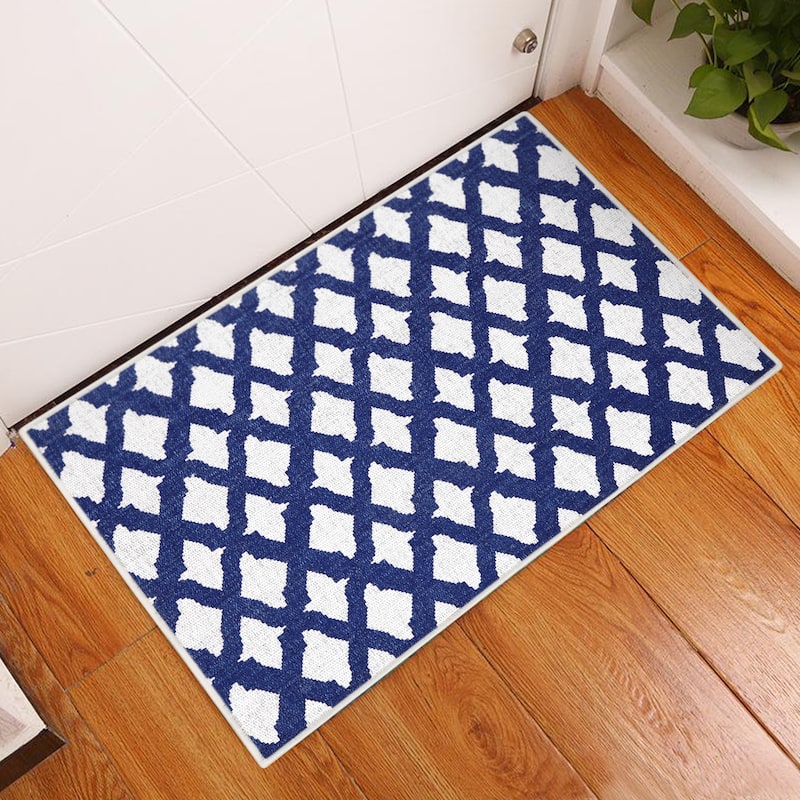 Sussexhome Heavy Duty Ultra Thin Non Slip Washable Cotton Indoor Rug - 2' x 3' - Navy