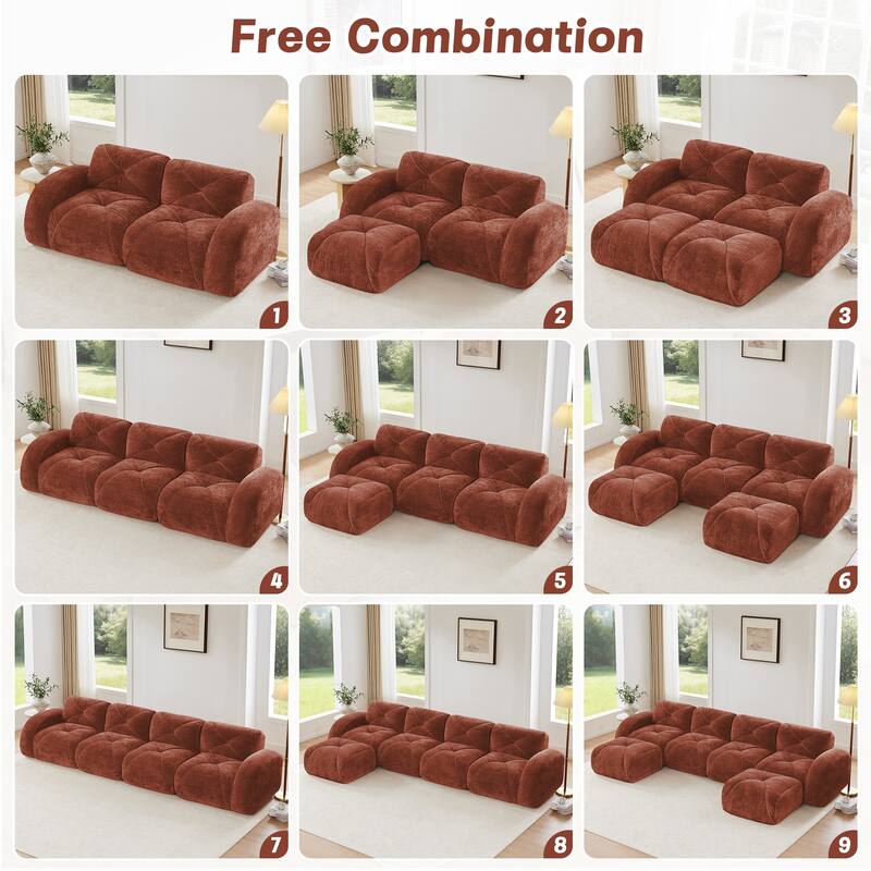 Modular Sectional Sofa Loveseat for Living Room, Stylish Accent Couch 2-Seater Sofa Couch Red Settee