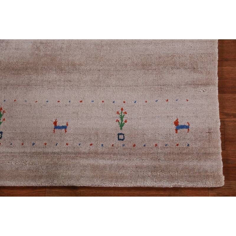Hand Knotted Oriental 100% Wool Carpet Tribal Animal Pictorial Beige & Ivories Gabbeh Area Rug - 5' 0'' X 3' 0''