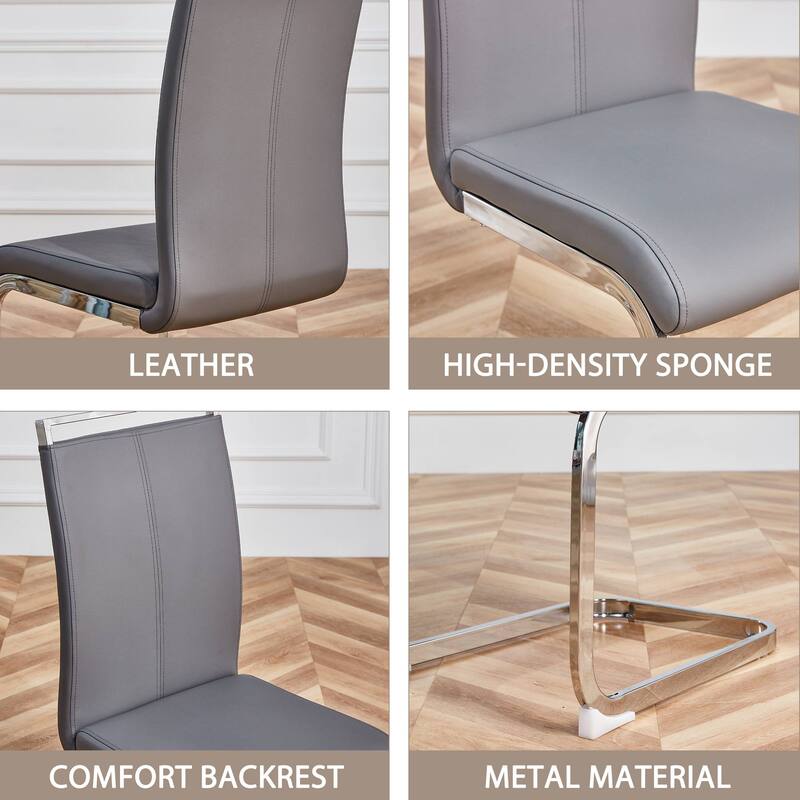 Modern PU Faux Leather High Back Dining Chairs with C-shaped Tube Chrome Metal Legs for Multiple Rooms