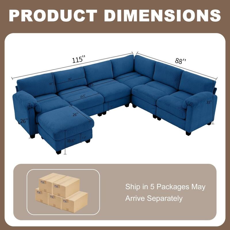 Modern Couduroy Overized Modular Sectional Sofa Couch with Ottoman for Living Room