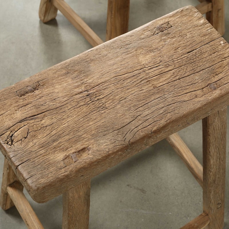 Artissance Rectangular Rustic Vintage Stool, Weathered Natural Wood Finish (Size & Finish Vary) - Approx size 12-20 in wide