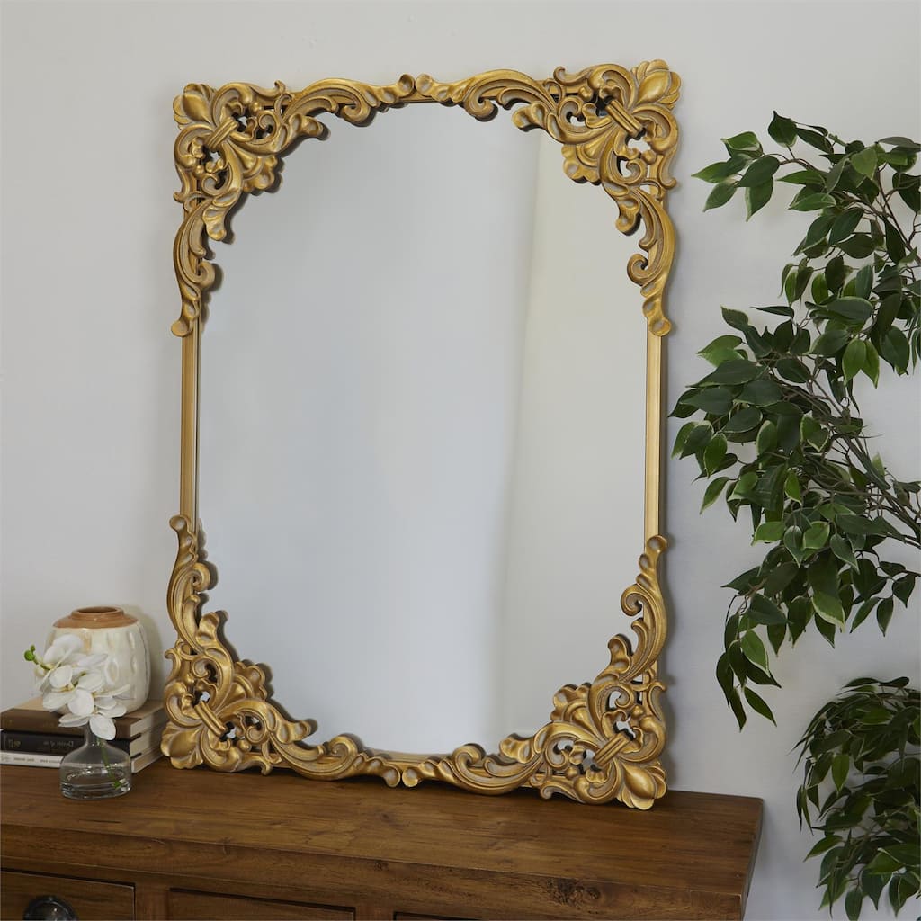 Hollywood Gold Carved Rectangular Wall Mirror - 40 x 29 - 40 x 29