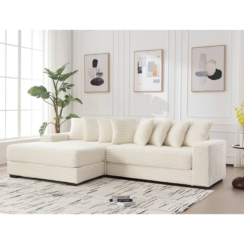 Oversized Two-Piece Couches, L Shaped Sofa, Corduroy, Right Chaise Daybed,with Armrests,Eight Throw Pillows,Corner Sofa
