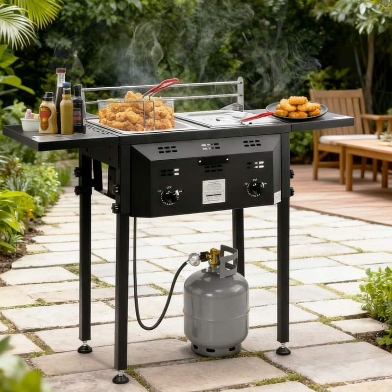Outdoor Deep Fryer With Dual 8QT Stainless Steel Tank & Basket - N/A