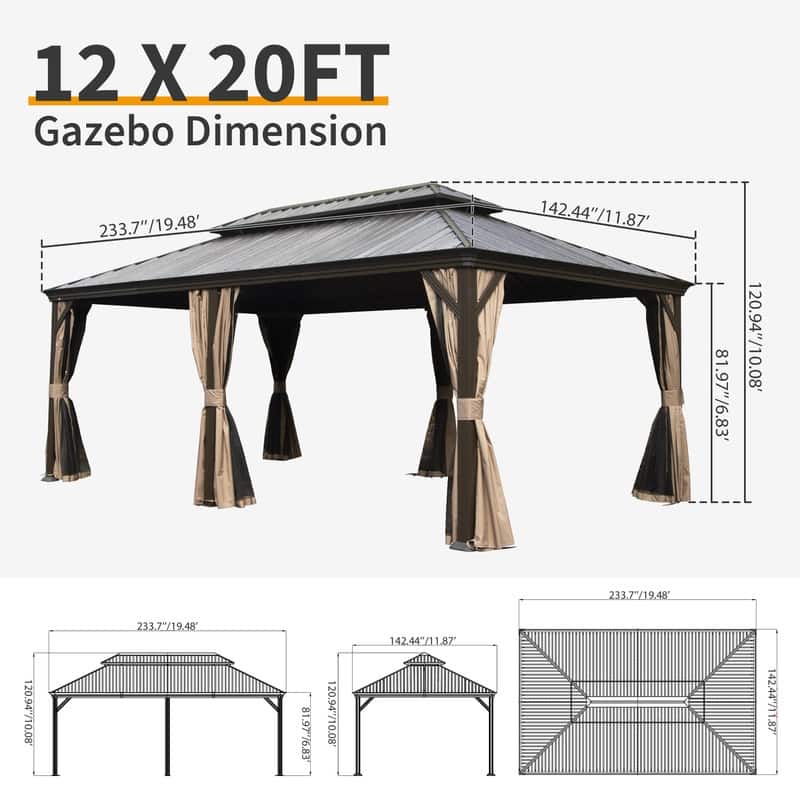 Domi Hardtop Gazebo with Galvanized Steel Double Roof and Aluminum Frame