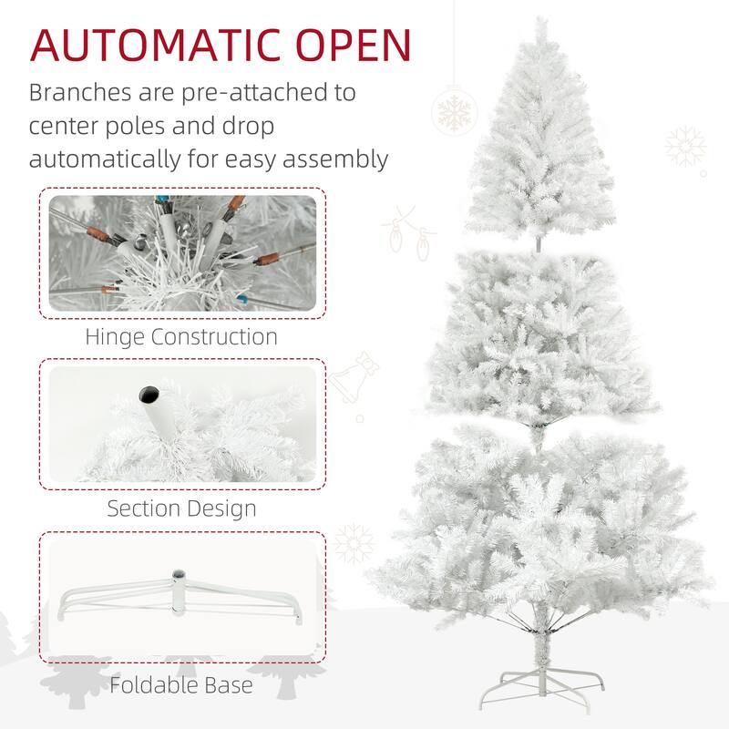 9ft Tall Artificial Christmas Tree, Unlit Xmas Tree with 2132 Branch Tips, Auto Open, Steel Base, Holiday Décor - White