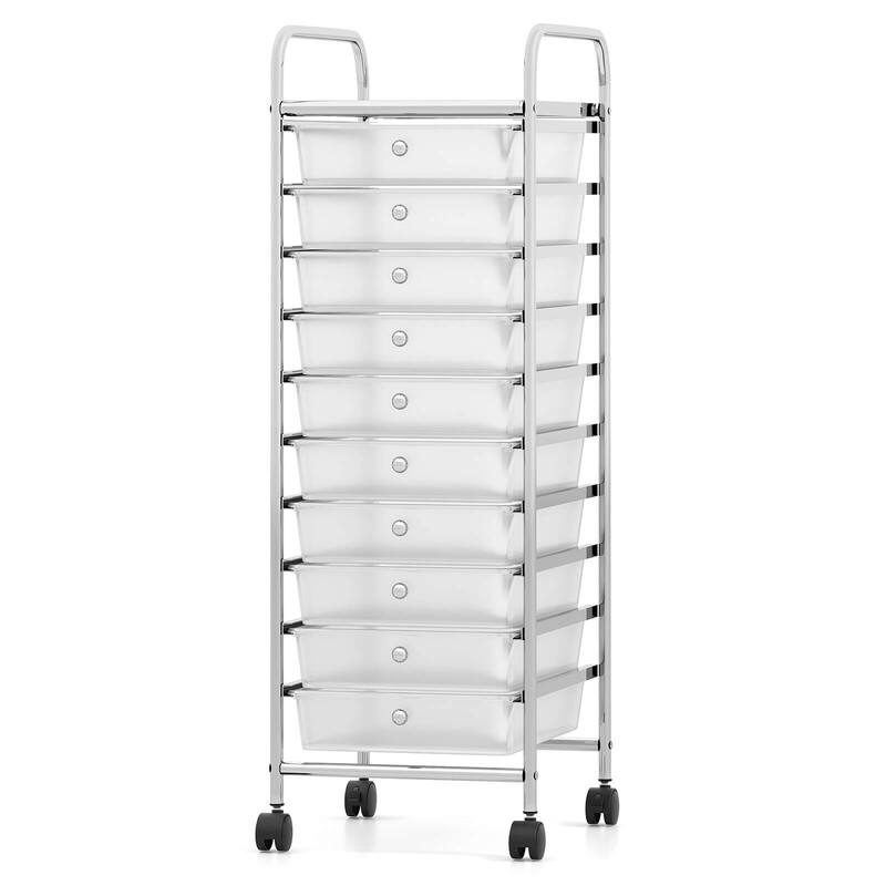 Costway Rolling Storage Cart with Chrome Plated Metal Frame & Lockable - See Details - Clear