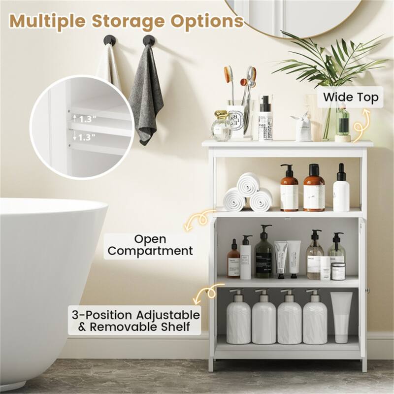 Modern Wooden Freestanding Floor Cabinet with Adjustable Storage Shelf for Bathroom or Living Room - 23.5" x 12" x 31.5"