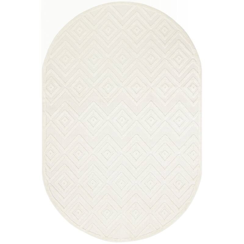 Nourison Versatile Indoor/Outdoor Geometric Flatweave Area Rug - 6' x 9' Oval - Ivory/White