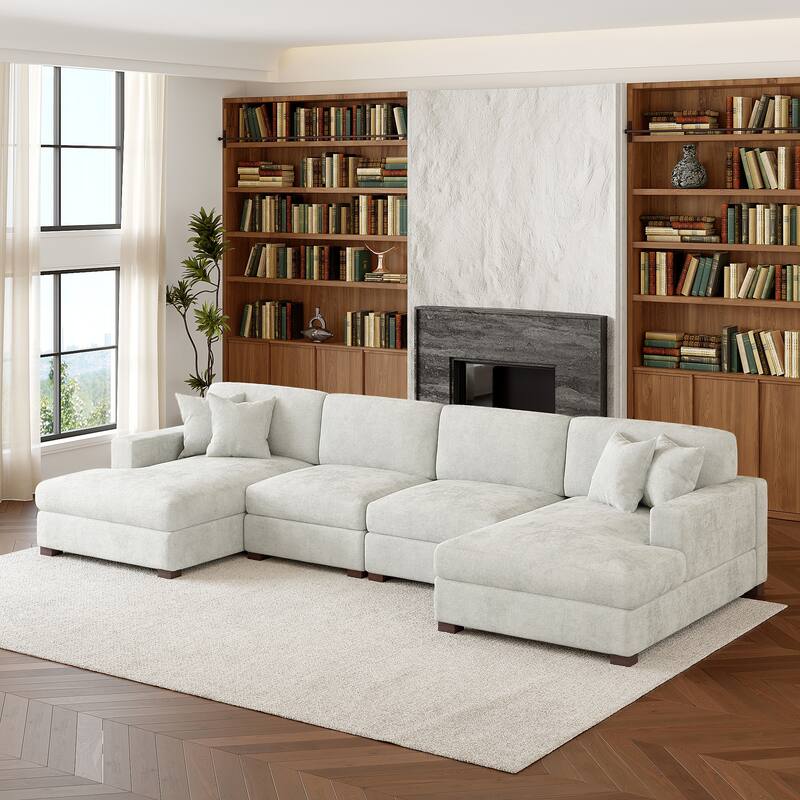 Oversized Chenille Modular Sectional Sofa With Deep Seat