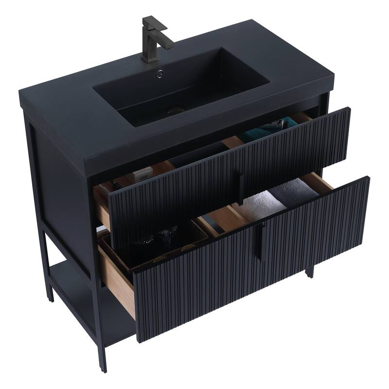 Fine Fixtures Serenity Modern Bathroom Vanity with Black Gel Acrylic Top