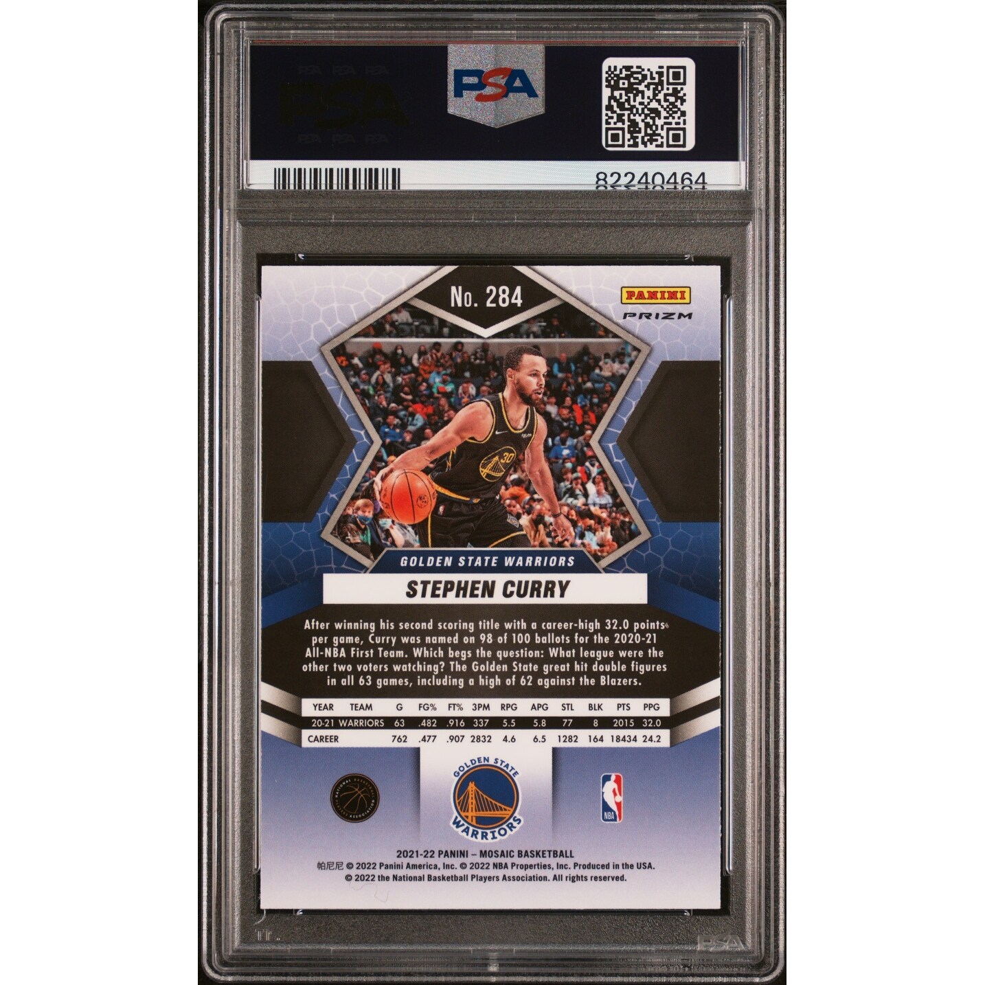 Stephen Curry 2021 Panini Mosaic Green Basketball Card #284 Graded 