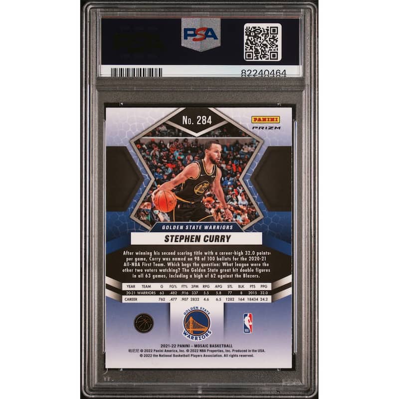 Stephen Curry 2021 Panini Mosaic Green Basketball Card #284 Graded PSA 10 - 8'6" x 11'6"