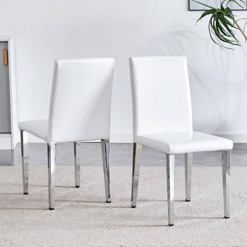 Set Of 4 Pu Leather Backrest Chairs With Metal Legs