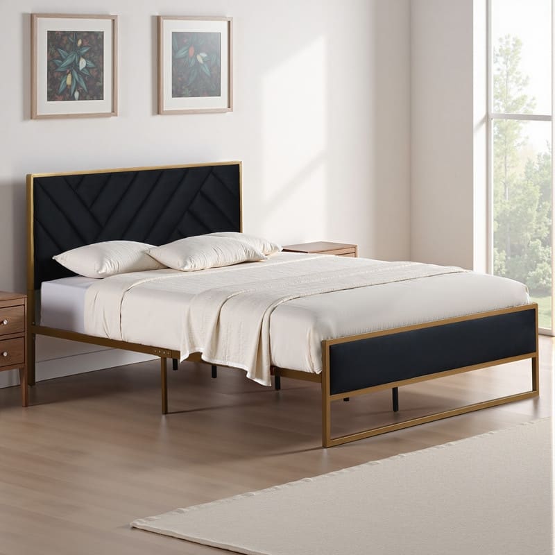 Velvet Platform Bed - Black - Queen