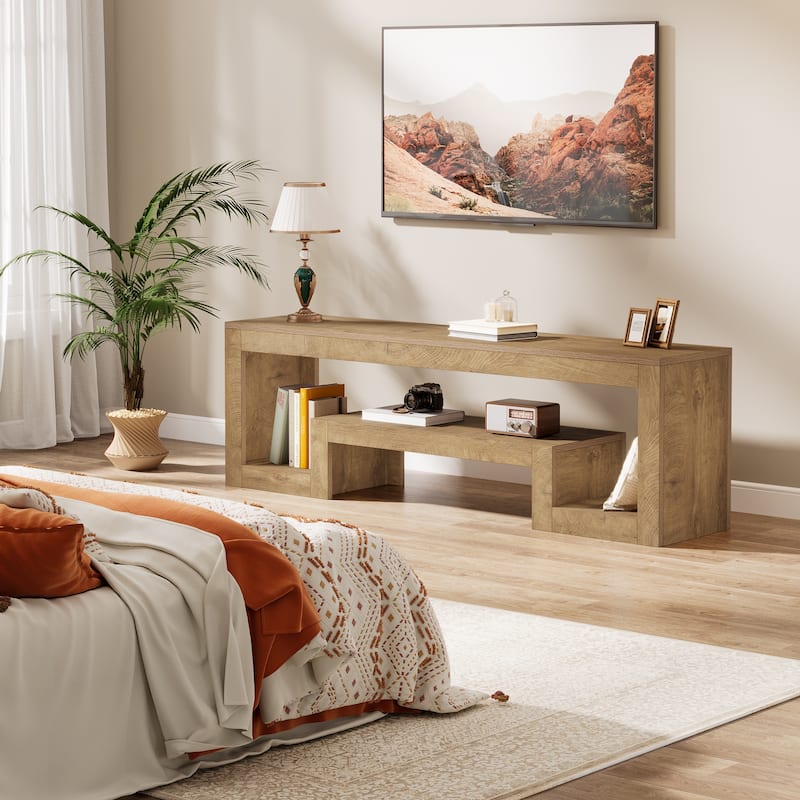 63-Inch TV Stand for 55/60/65-Inch TVs, Farmhouse Entertainment Center with Open Storage Shelves - 62 inches