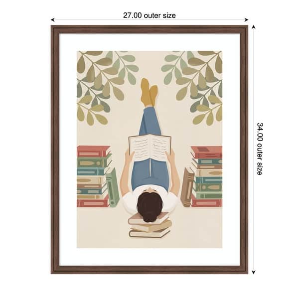 dimension image slide 1 of 2, Lying On My Back Reading a Book by Andreas Magnusson Wood Framed Wall Art Print