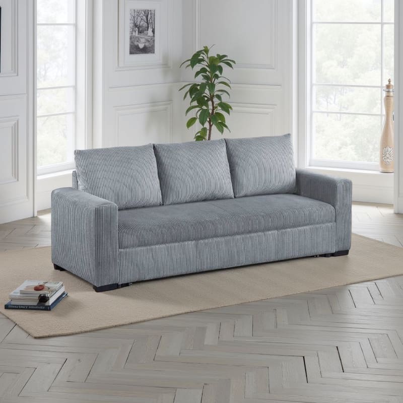 Billy Convertible Pull Out Sofa Bed, Gray Corduroy, 85 Inch