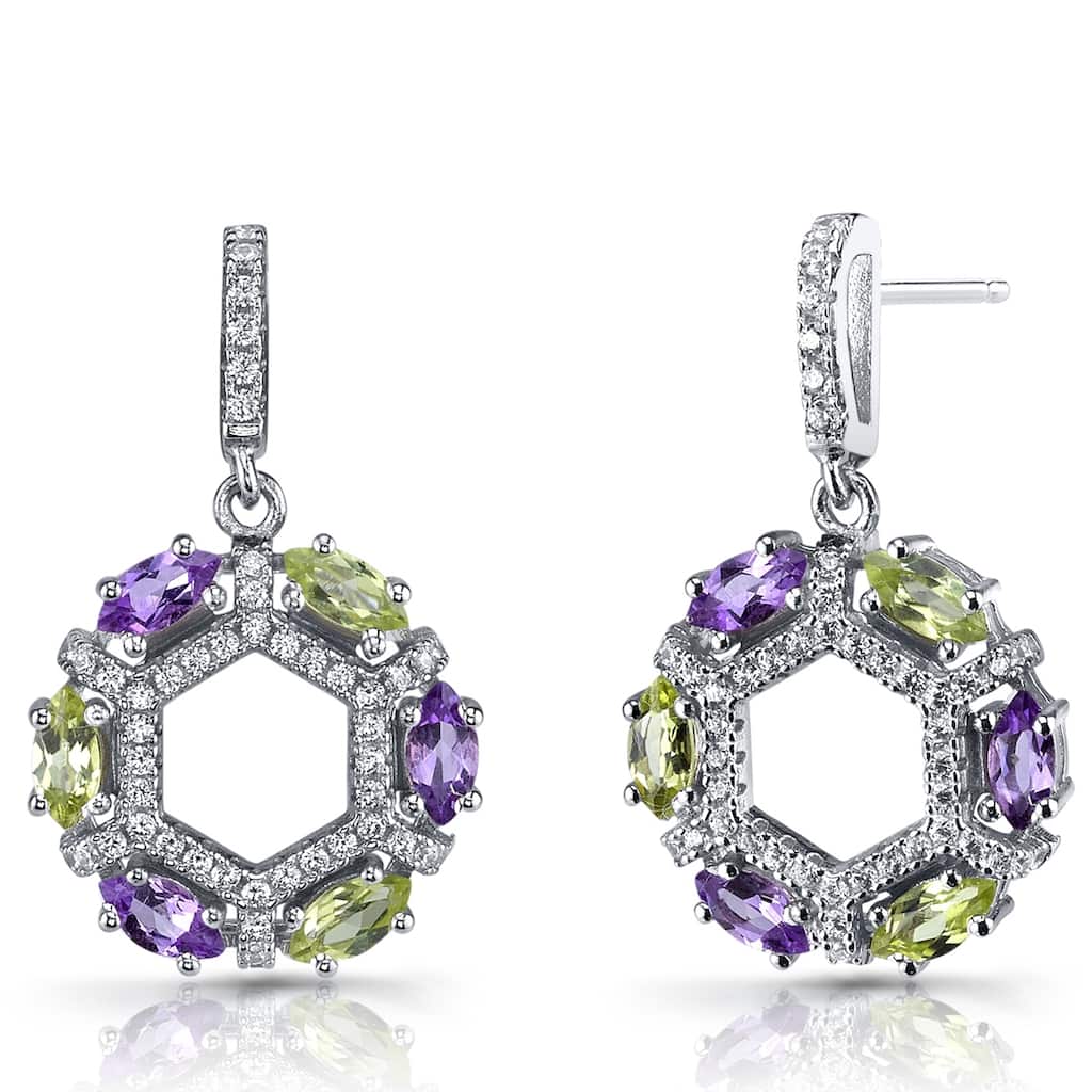 Oravo Sterling Silver 0.6ct Amethyst Marquise Dangling Earrings