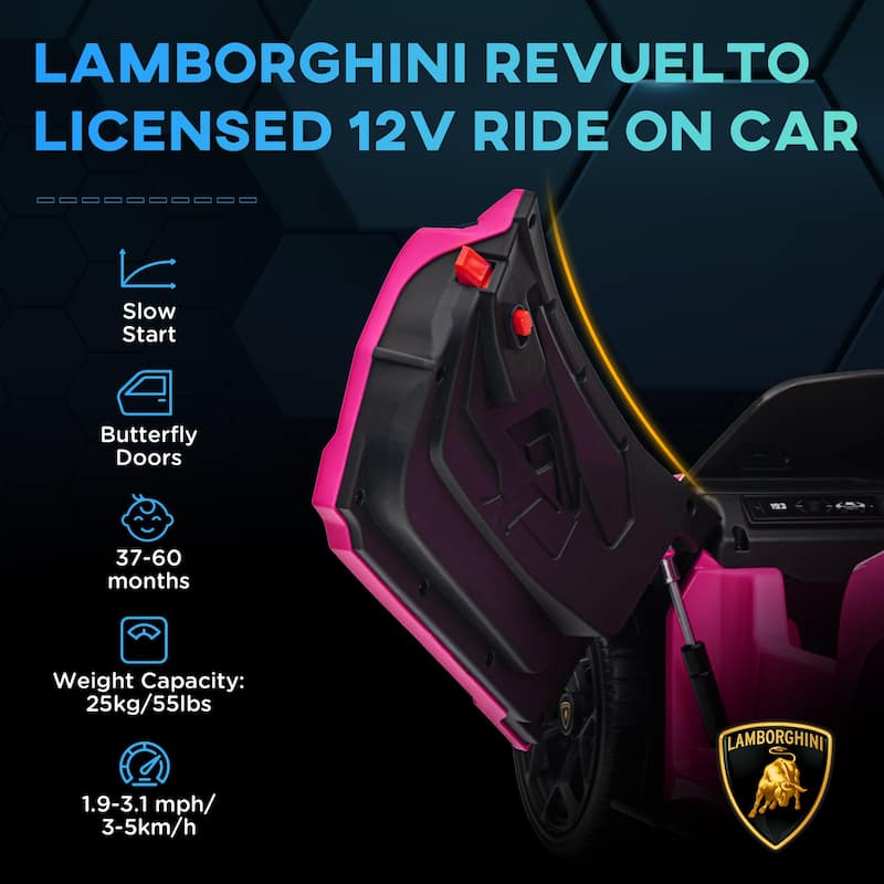 Kids Car Battery Powered Electric Car with Butterfly Doors, Pink Electric Vehicle with Remote Control