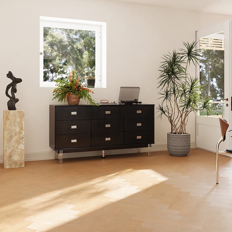 Large Black Dresser with 12 Drawers, 63” Storage Cabinet for Bedroom, Living Room or Entryway, Modern Buffet Sideboard