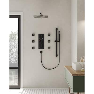 Thermostatic Shower System 12" High-Pressure Rainfall Shower Head with Slide Bar Hand Shower
