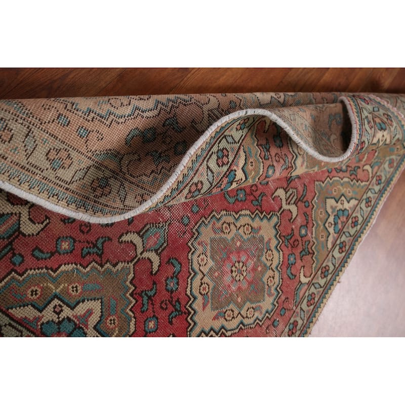 Pink Geometric Tabriz Persian Accent Rug Handmade Wool Carpet - 3'2" x 4'9"