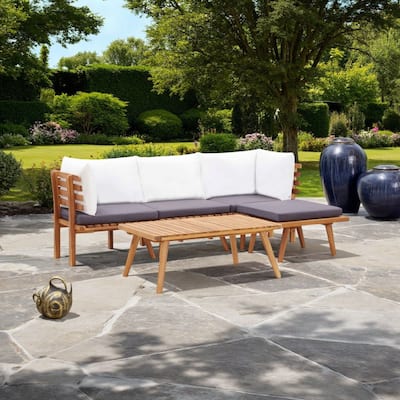 Roma 5pc Outdoor Modular Corner Sofa Set, Coffee Table, Footrest, Wood
