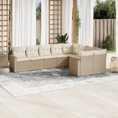 vidaXL Garden Sofa Set Beige PE rattan, powder-coated steel 9 piece set - 24.4 x 25.8 x 27.2