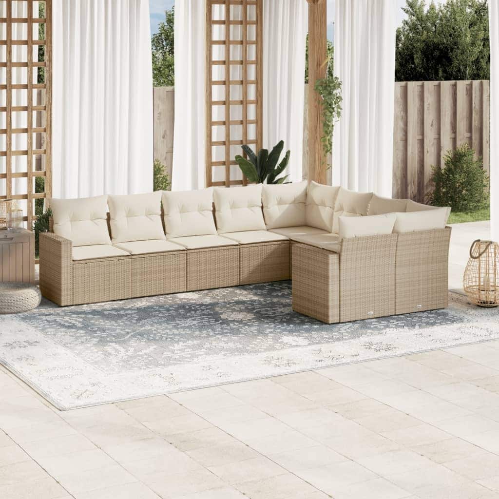 vidaXL Garden Sofa Set Beige PE rattan, powder-coated steel 9 piece set - 24.4 x 25.8 x 27.2