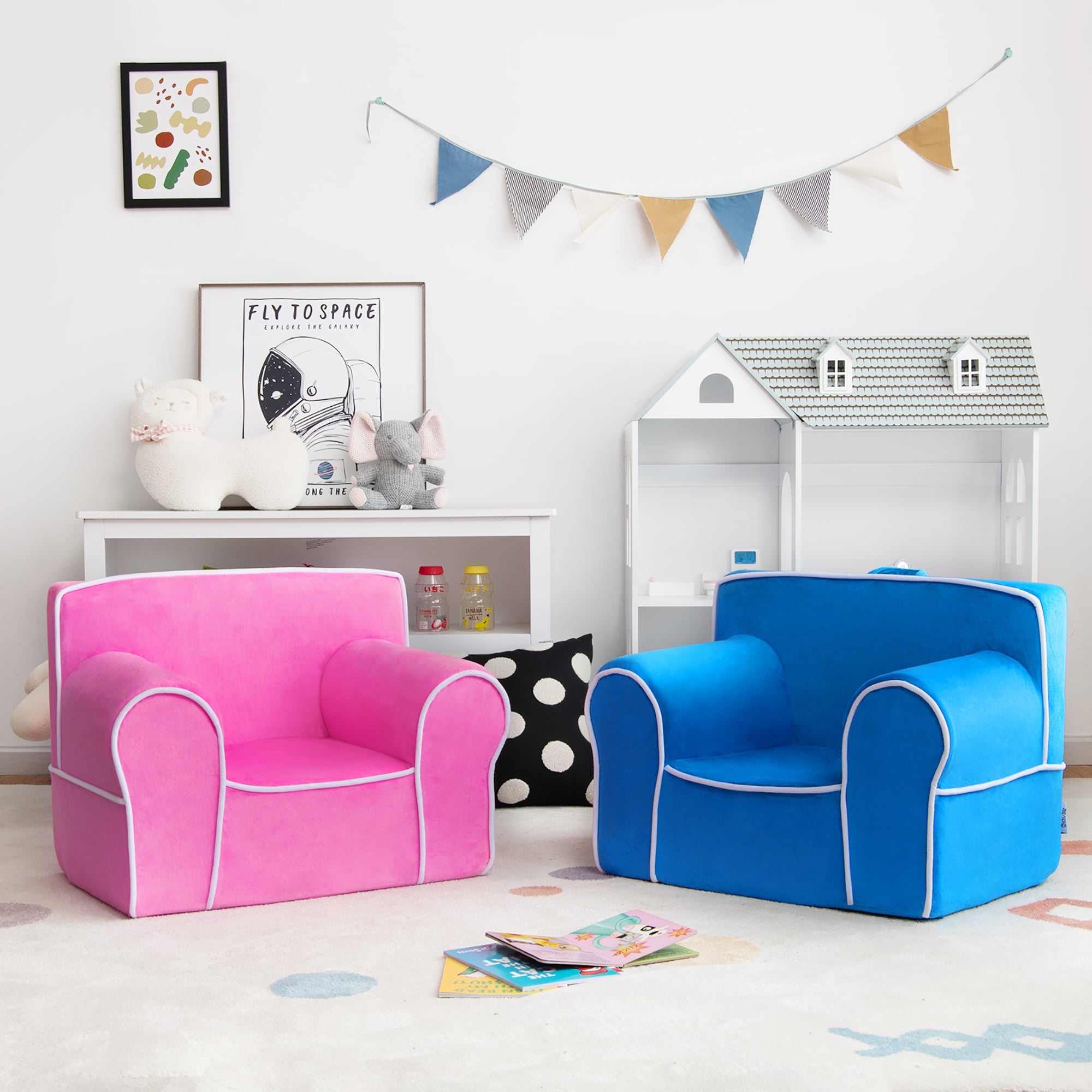 Kids Sofa Toddler Foam Filled Armchair w Velvet Fabric Baby