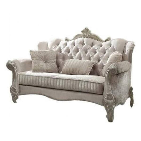 Fabric Upholstered Wooden Loveseat with Button Tufted Backrest, White. Opens flyout.