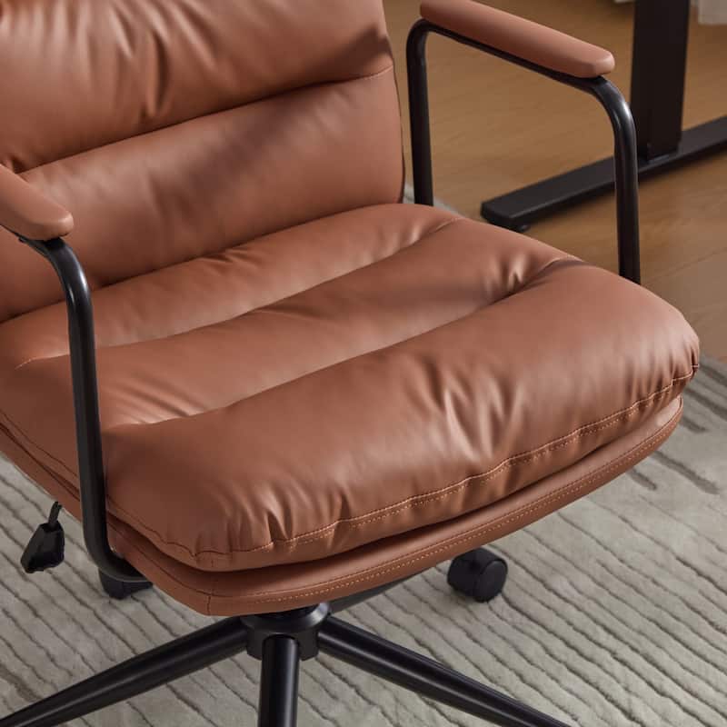 PU Leather Swivel Office Chair with Wheels, Adjustable Mid Back Home Desk Chair, Computer Rolling Chair with Padded Armrest
