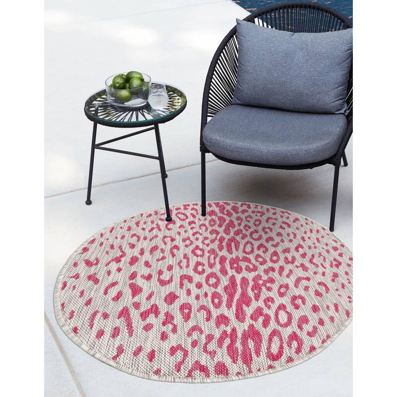 Outdoor Gallery Collection Area Rug - Pink Gray - 10' Round