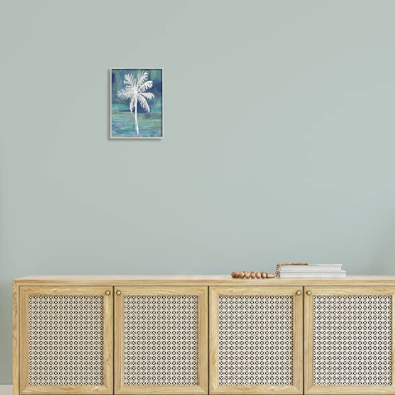 Stupell White Palm Tree Leaves Abstract Green Background Framed Wall Art - Blue