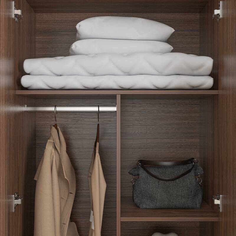 Wooden 2 Drawers 4 Doors Wardrobe Armoire With Mirror (Gray/Black)