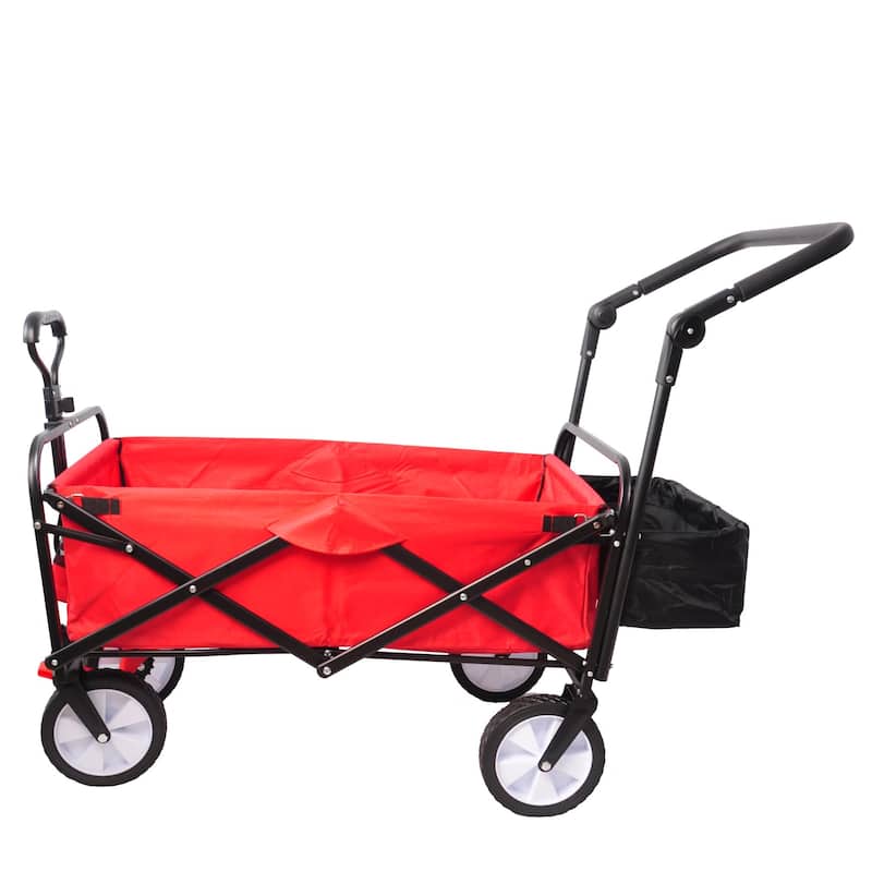 Outdoor Heavy Duty Folding Wagon with Drink Holder and Adjustable Handles