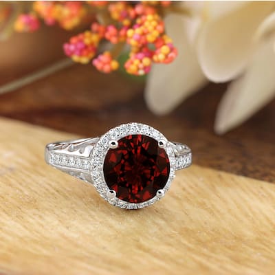 Auriya 2 5/8ct Fancy Round Garnet Gemstone and Halo Diamond Engagement Ring 1/5ctw 14k Gold
