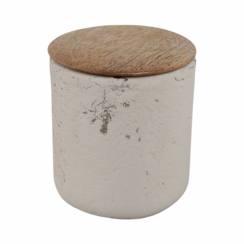 Wood Lid and Textured Pottery Base Decorative Modern Indoor Candle - 4" x 4" x 4"