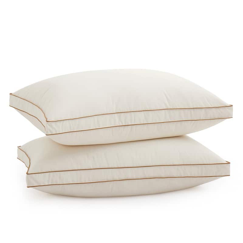 100% Organic Cotton Down Feather 4-Layer Gusseted Bed Pillow Set of 2 - White