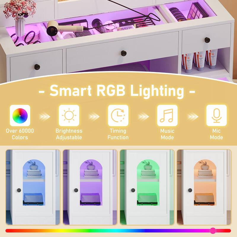 43.2" Vanity Desk with LED Mirror and Lights